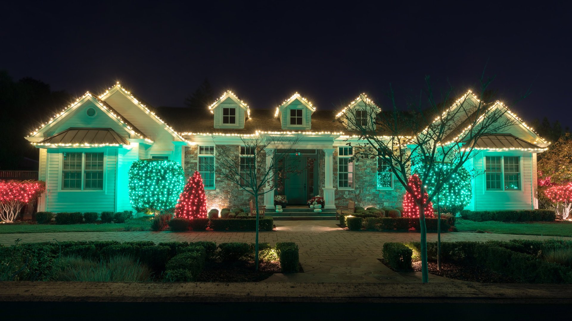 Los Altos November 27, 2021: Christmas night lights decorating house